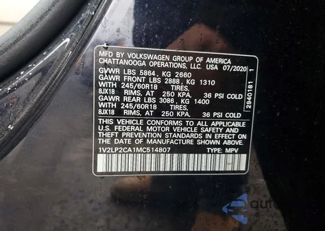 2021 Volkswagen Atlas Se from USA, damaged, VIN 1V2LP2CA1MC514807
